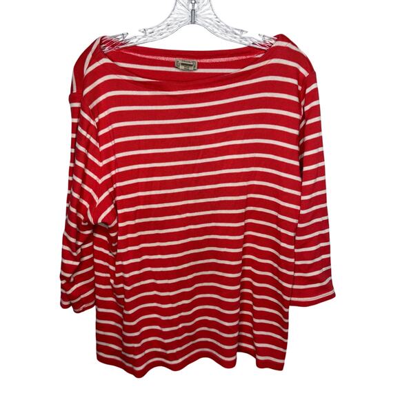 L.L. Bean 2X Pink White Striped Boatneck 3/4 Sleeve 100% Cotton Knit Top Plus - Picture 1 of 6